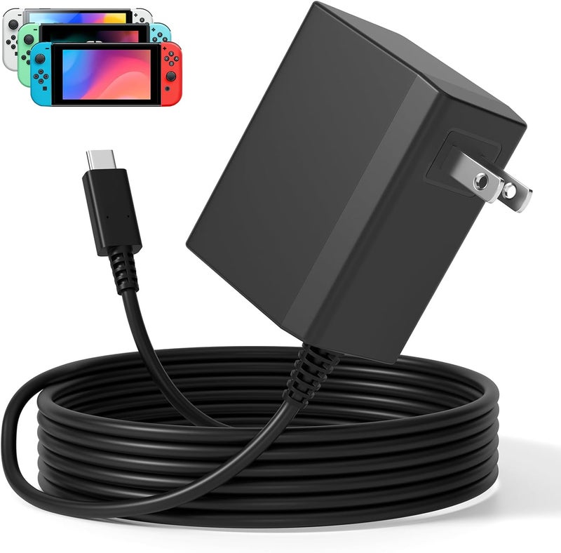 Bzylon بديل لشاحن نينتندو سويتش محول تيار متردد، كابل طاقة متوافق مع سويتش لايت / OLED / ستيم ديك - 39 واط 15 فولت 2.6 أمبير شحن سريع مع كابل USB C بطول 5 أقدام، دعم وضع التلفاز - Image 1